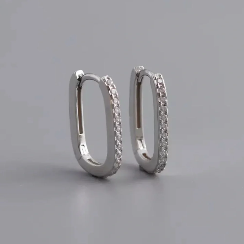 π Sterling Silver U Shape Huggie Hoop Earrings - Picture 1 of 4
